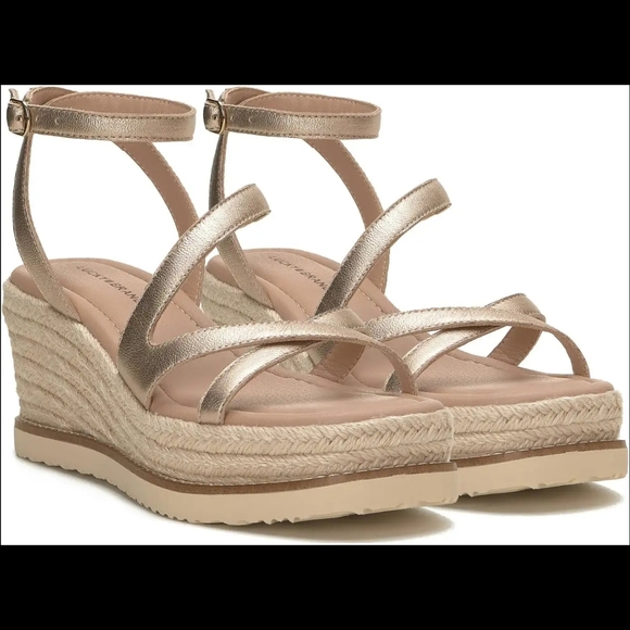 Lucky Brand Carolie Metallic Gold Sandals 38 7.5 - Picture 1 of 11